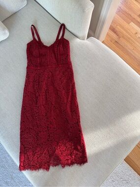 Express Red Lace Midi Dress